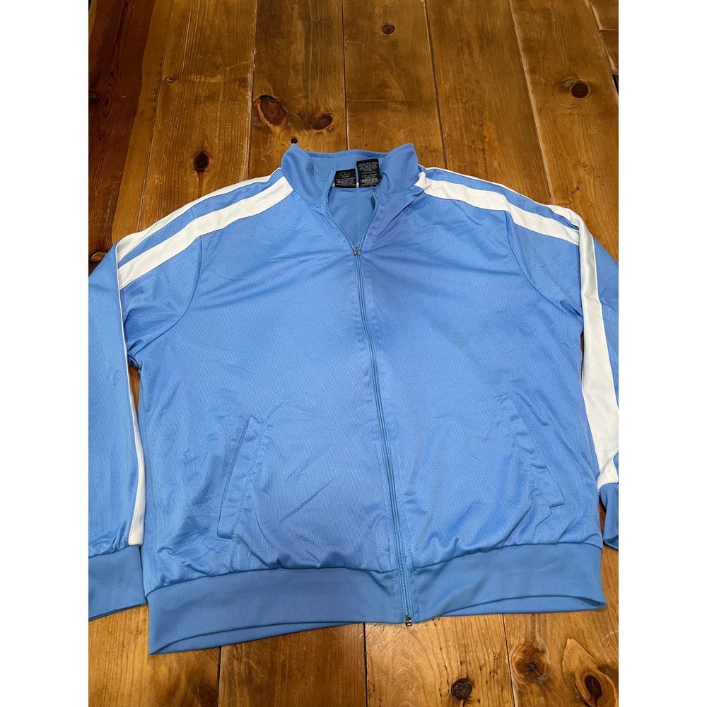 Starter Mens Light Blue Track Jacket White Sleeve Stripes Full Zip Mesh Size L
